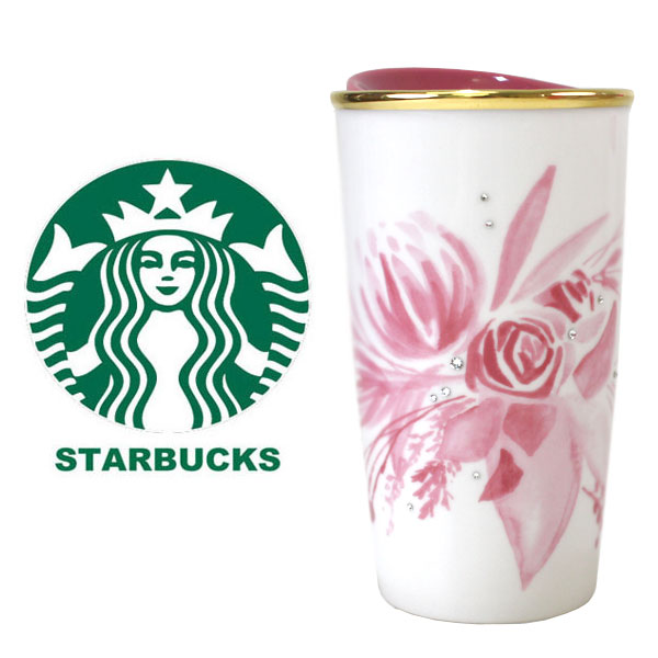 【海外限定】スターバックス STARBUCKS スタバ☆タンブラー 食器 花 フラワー 花柄 北米限定 白ホワイト スワロフスキー マグ コップ 水筒 コーヒー ブランド クリスマス ハロウィン バレンタインのサムネイル