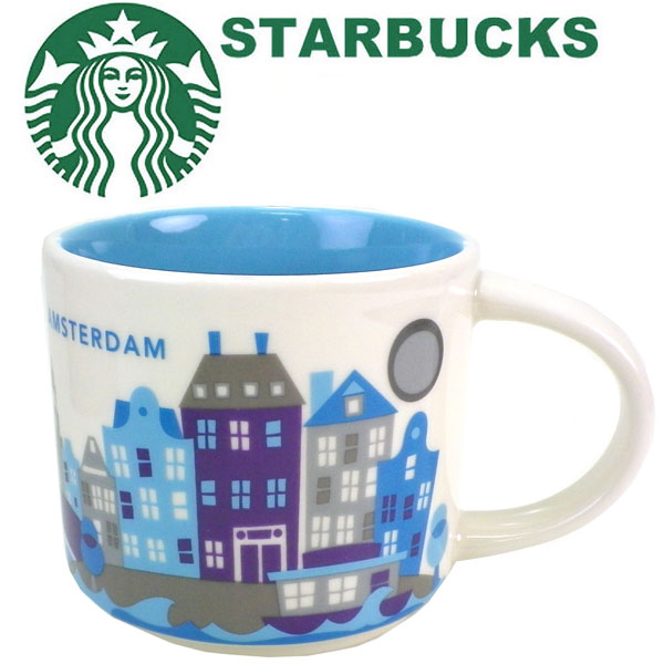 【海外限定】STARBUCKS スターバックス コーヒー スタバ☆マグカップ You Are Here Collectionシリーズ オランダ アムステルダム Amsterdam 食器 ロゴ世界 水色 青 ライトブルー 白 ホワイト マグ コップ 陶器 ブランド クリスマス ハロウィン バレンタインのサムネイル