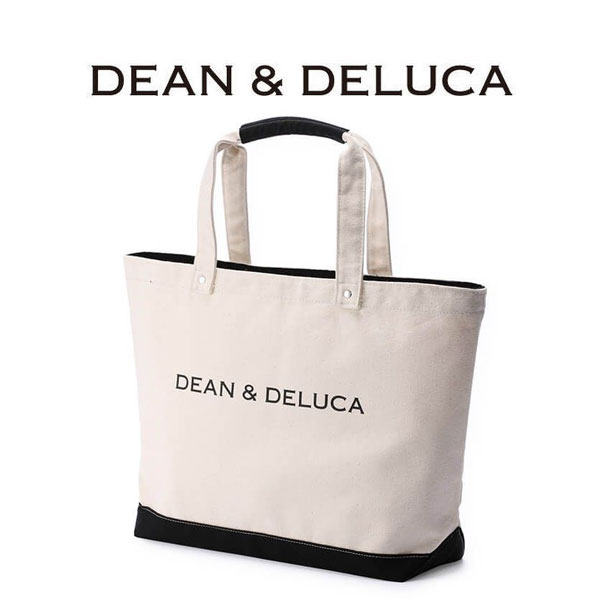 ディーン＆デルーカ DEAN&DELUCA ☆ トートバッグ ブラック&ナチュラル　キャンバストートバッグ ディーンアンドデルーカ ベージュ ナチュラル キャンバス大きめ A4 収納 コットン バッグ 鞄 通勤通学 デイリー トートバッグのサムネイル