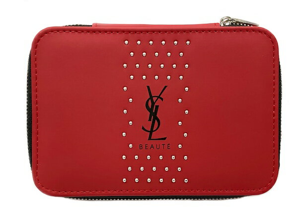 ★YSLのラッピング付き★ イヴサンローラン Yves saint Laurent YSL ☆バニティ ポーチ 小物入れ マルチケース アクセサリーケース ロゴ リップ ミラー 鏡 メタリック 赤 レッド スタッズ かわいい化粧ポーチミニ 化粧 メイク コスメ ブランド バレンタインデーのサムネイル