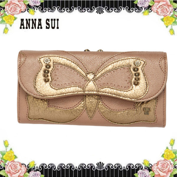 アナスイ ANNA SUI Bag & Wallet ビッグバタフライ 外口金かぶせ長財布 財布 パープル 蝶 バタフライ 牛革 小銭入れあり ウォレットピンク ゴールド バラ やぎ革 豚革 薔薇 ブランド クリスマス ハロウィン バレンタイン 新居祝い お返し 誕生日 プレゼント ギフト