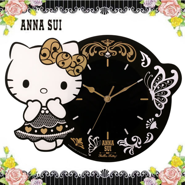 楽天moncachette【台湾セブンイレブン限定】ANNA SUI×サンリオ 時計 壁掛け アナスイ セブン-イレブン インテリア キティ ハローキティ 黒 ブラックパープル 蝶 バタフライ バラ 薔薇 ブランド クリスマス プレゼント 誕生日バレンタイン