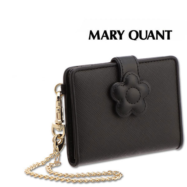 マリークワント MARY QUANT マリクワ デイジー パッチスナップ2パスケース ブラック 黒 ブランド ポーチ 定期入れ カード 牛革 窓付き 見開き プレゼント ギフト かわいい おしゃれ お返し クリスマス 誕生日 プレゼント ギフト