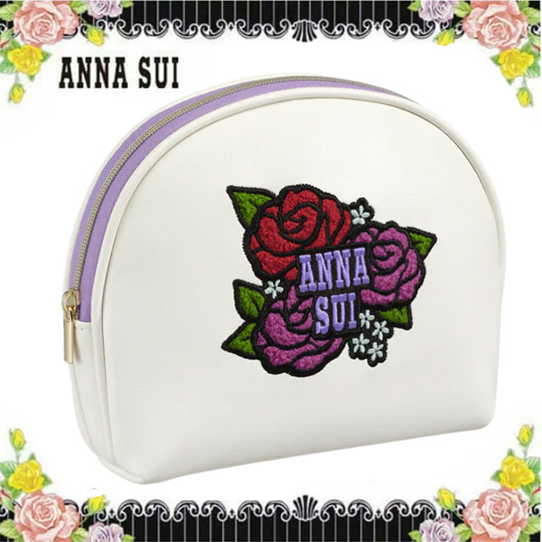 アナスイ ANNA SUI ポーチ 小物入れ ポーチ 白 ホワイト バラ 薔薇 花 フラワー ラウンド 化粧 化粧ポーチ ブランドメイクポーチ メイク コスメ ブランド お祝い 贈り物 プレゼント ギフト ブランド クリスマス ハロウィン 誕生日ギフト プレゼント