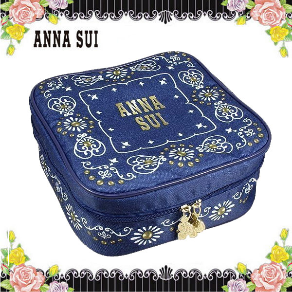 アナスイ ANNA SUI ☆ バニティ ポーチ デニム 四角 スクエア ロゴ 巾着 小物入れ かわいい プレゼント ギフト 大容量 おしゃれ メイク コスメ 化粧 ブランド クリスマス ハロウィン バレンタイン