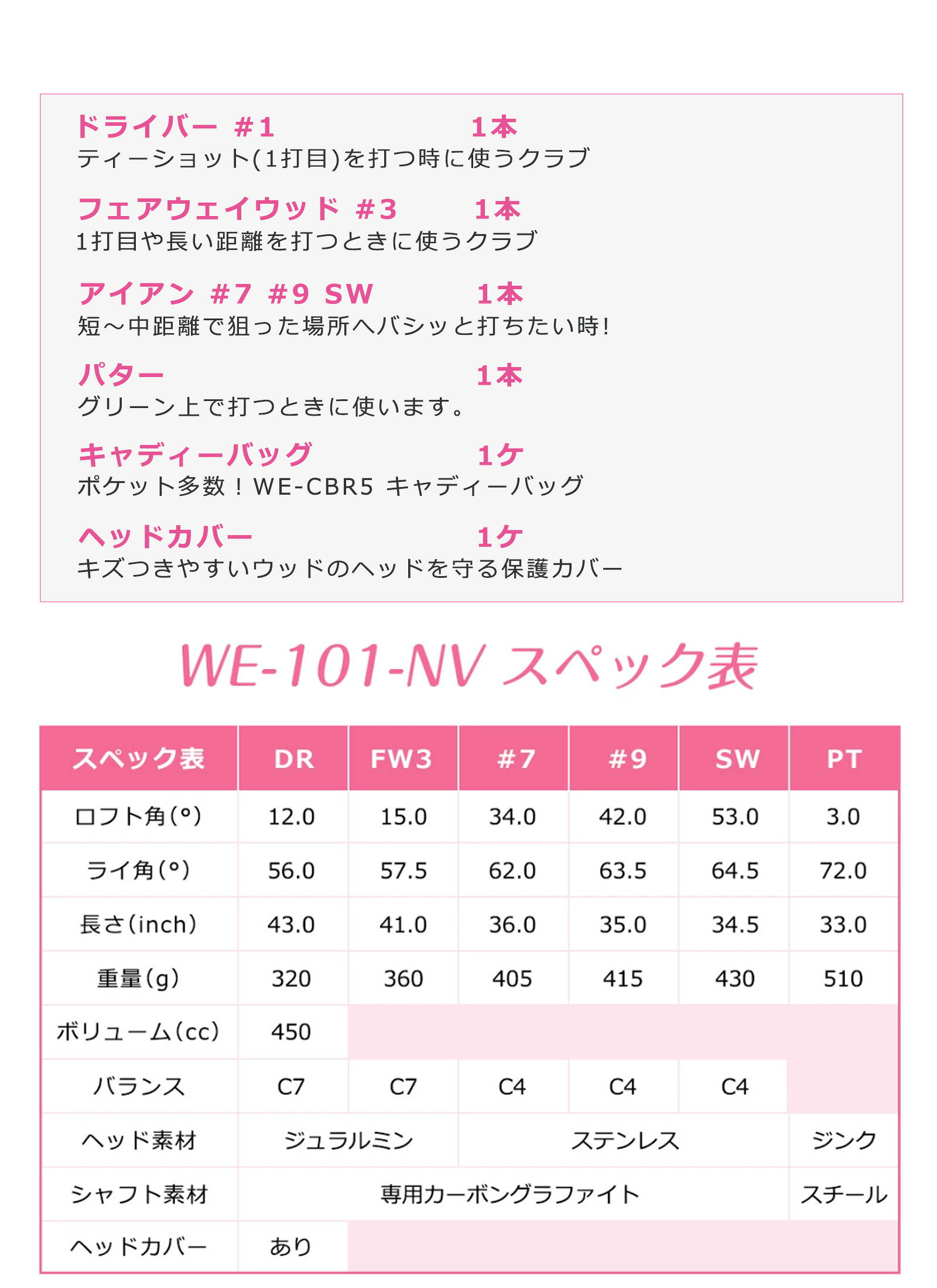 アウトレット 初心者向け WE 101 レディース ゴルフクラブセット ホワイト 右利き...