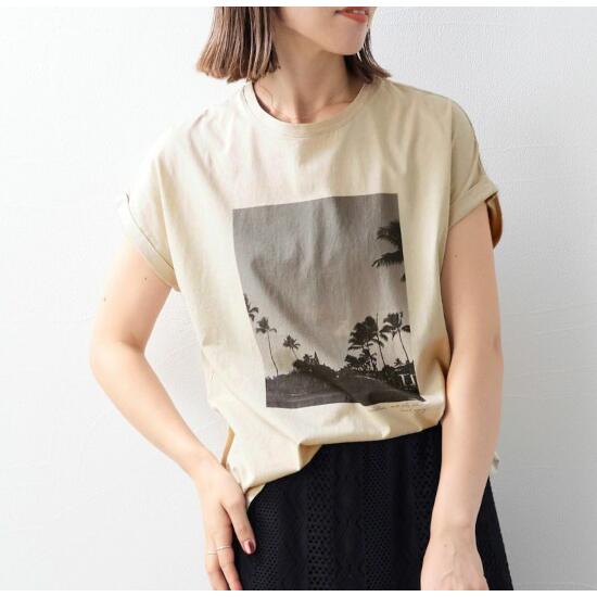 ＼全品5%OFFクーポン！5と0のつく日はP13倍※エントリー必須／ ★ MICA & DEAL【マイカアンドディール】フォトプリントT-shirt-palm tree BEIGE (0125209135) 25SS　25春夏　トップス　Tシャツ　フォトプリントTシャツ