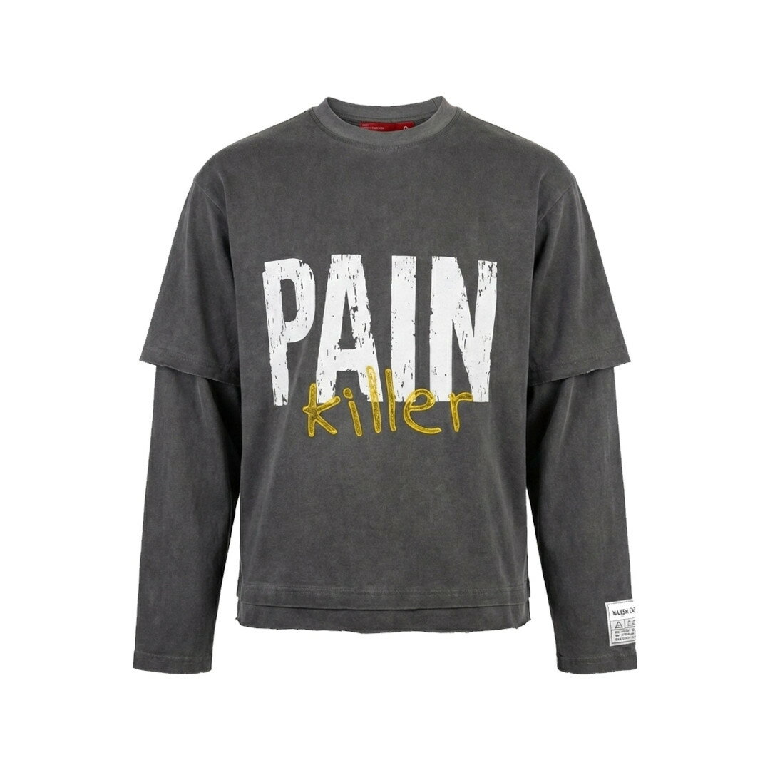 MAISON CASANOVA | メゾン カサノバ Layerd Long Sleeve Tee ''PAIN KILLER'' GRAY 26SS 26春夏 トップス Tシャツ ロングスリーブ 長袖 レイヤード シルクスクリーン