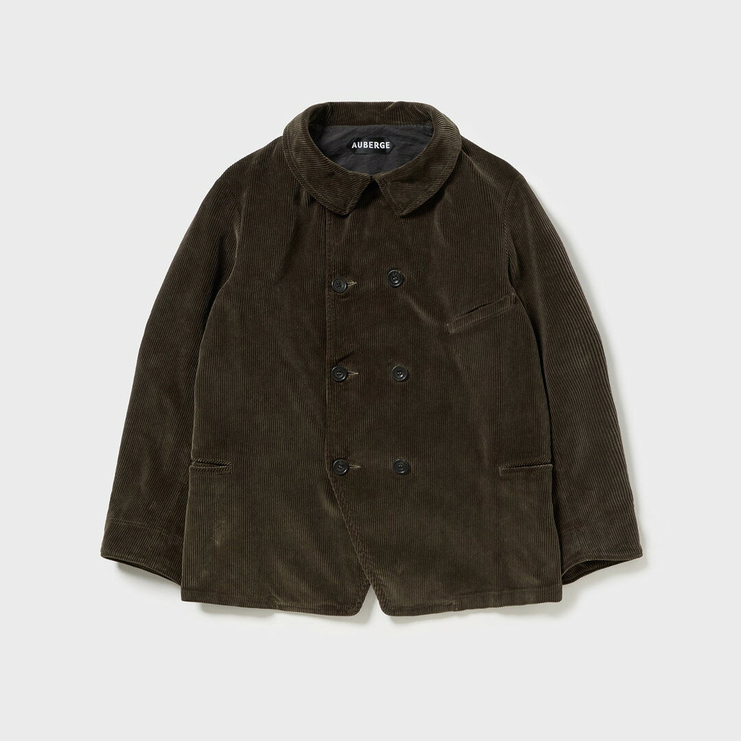 AUBERGE | オーベルジュ AUBERGE VOSGES DUSTY KHAKI (AU26A13) 26AW 26秋冬 ジャケット アウター コート サックコート 本製コーデュロイ ダブルプレスト 中白製品染め 製品染め ストーンウォッシュ