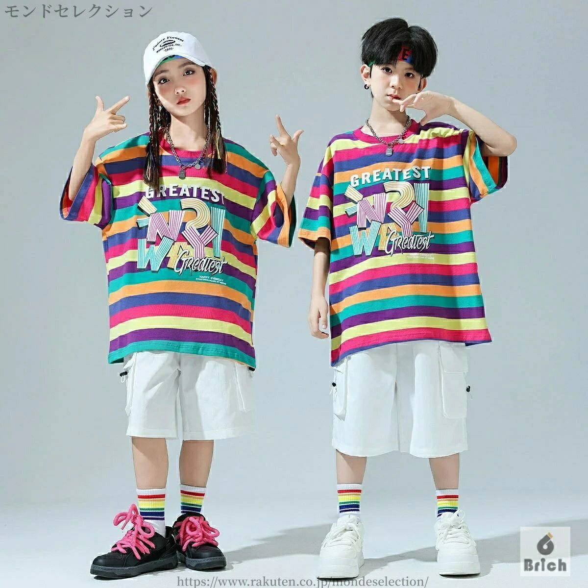 【送料無料】こどもの日 キッズストリートダンス衣装 児童・学生用ドラムパフォーマンスウェア 男の子・女の子用クールなストライプヒップホップセット