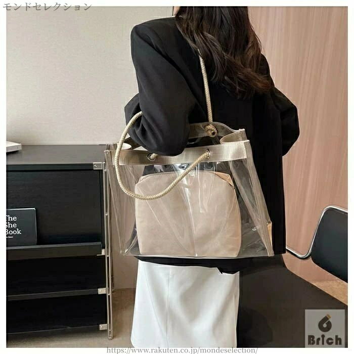 【送料無料】ビニールバッグ シンプル 大きめ 大容量 バッグ 手提げ 肩掛け 透明 クリアバッグ カバン レディースバッグ トートバッグ(4.0)