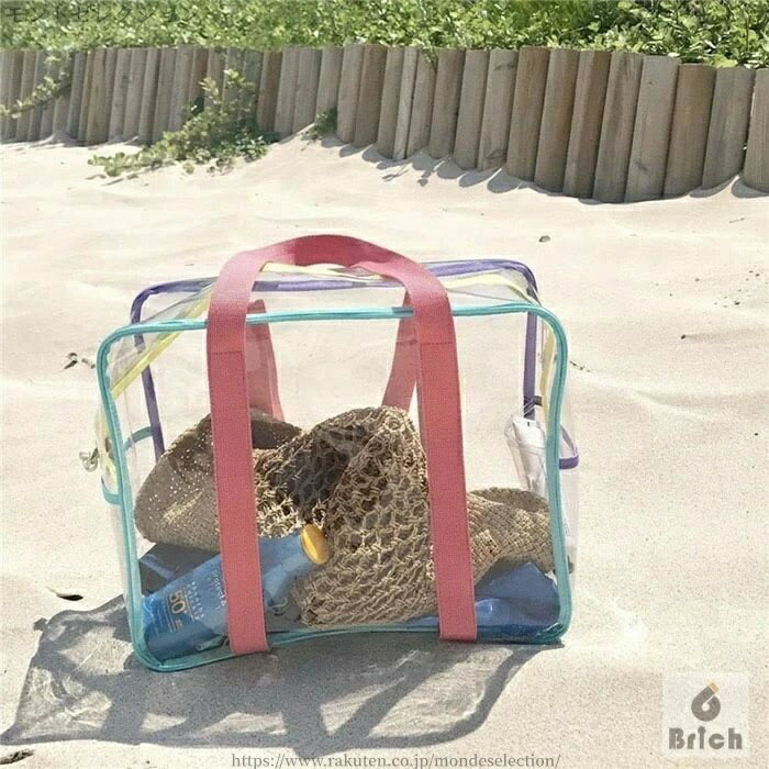 【送料無料】ビーチバッグ おしゃれ シンプル 透明 プールバック ショルダー バッグ 手提げ カバン レディースバッグ 女の子 プールバッグ