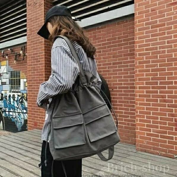 【送料無料】A4 入れやすい 大容量 大きめ ポケット きんちゃく 巾着型 巾着 bag 鞄 かばん 2WAY トートバッグ バッグパック バッグ 4色