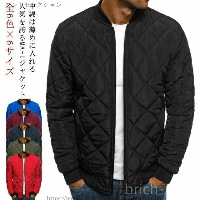 乐天商城 - 【送料無料】綿入れ アウター ブルゾン 野球服 中綿ブルゾン メンズ 秋物 春物 代 50 黒 メンズ スタジャン コート ジャケット キルティング