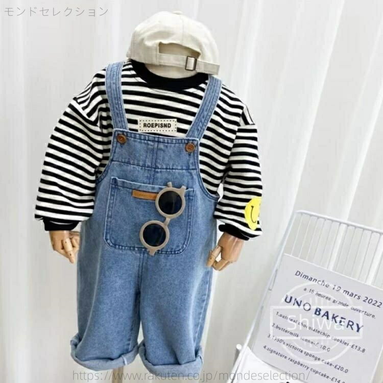 Overalls - 【送料無料】ト ジーンズ 男の子 女の子 秋 冬 春 ジュニア 80cm 90cm 100cm 110cm 120cm 130cm 140cm 調整可能 ポケット付き ロールアップ