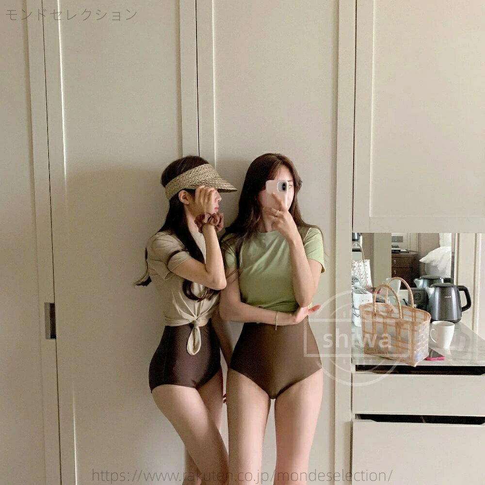 【送料無料】水着 体型カバー 可愛い カバーアップ付き バイカラー ワンピース水着 水着 レディース 体型カバー セットアップ 韓国 おしゃれ かわいい 水着 バンドゥ 切り替え(4)