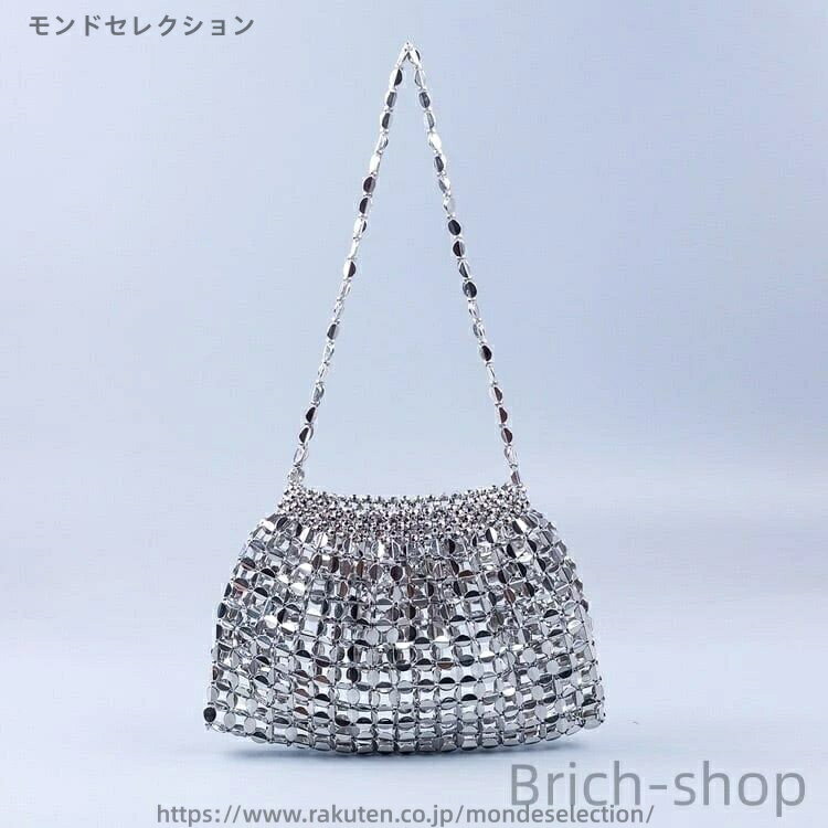 【送料無料】フラットビーズ団子トートバッグ キラキラ ハンドメイドビーズバッグ