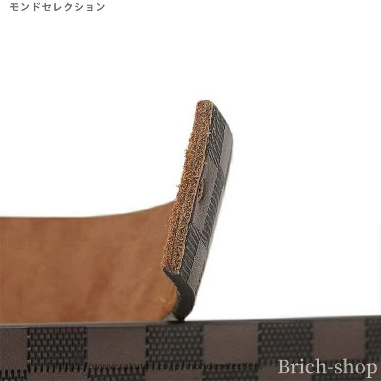 モンドセレクションの【送料無料】ベルト メンズ レザー ビジネス カジュアル チェック 紳士ベルト 学生 学生ベルト 長さ110cm 115cm 120cm 125cm 130cm 紳士用｜アングル2