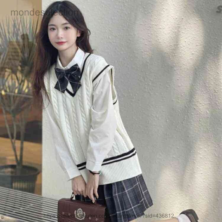 【送料無料】ライン入り ニットベスト vネック レディース スクール ニット ベスト スクールベスト ノースリーブ 学生 ケーブル編み 制服 高校生 中学生 女子高生 大きいサイズ