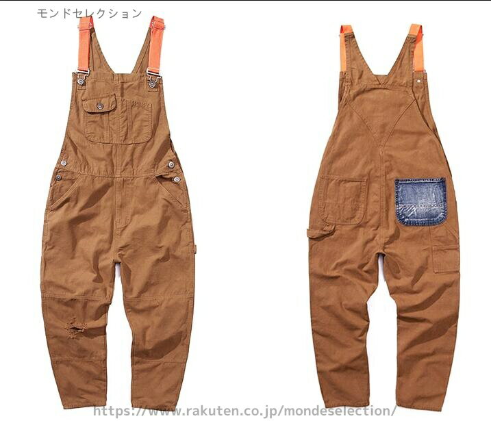 【送料無料】ズボンオレンジ/ブルー パンツ カジュアル ゆったり 作業着 ワークパンツ ミリタリー サロペット オーバーオール メンズ