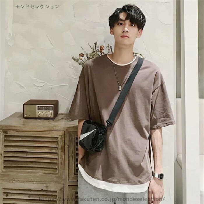【送料無料】おうちコーデ コットン ゆったり ビッグtシャツ おしゃれ 無地 半袖 ビッグシルエット ファッション 韓国 レイヤード メンズ