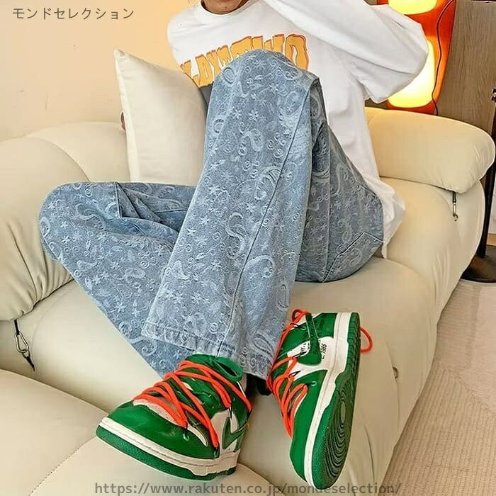 【送料無料】デニムパンツ メンズ ペイズリー柄 ボトムス 春夏秋 韓国 原宿 ストリート 高校生 中学生 通学 通勤 10代 20代