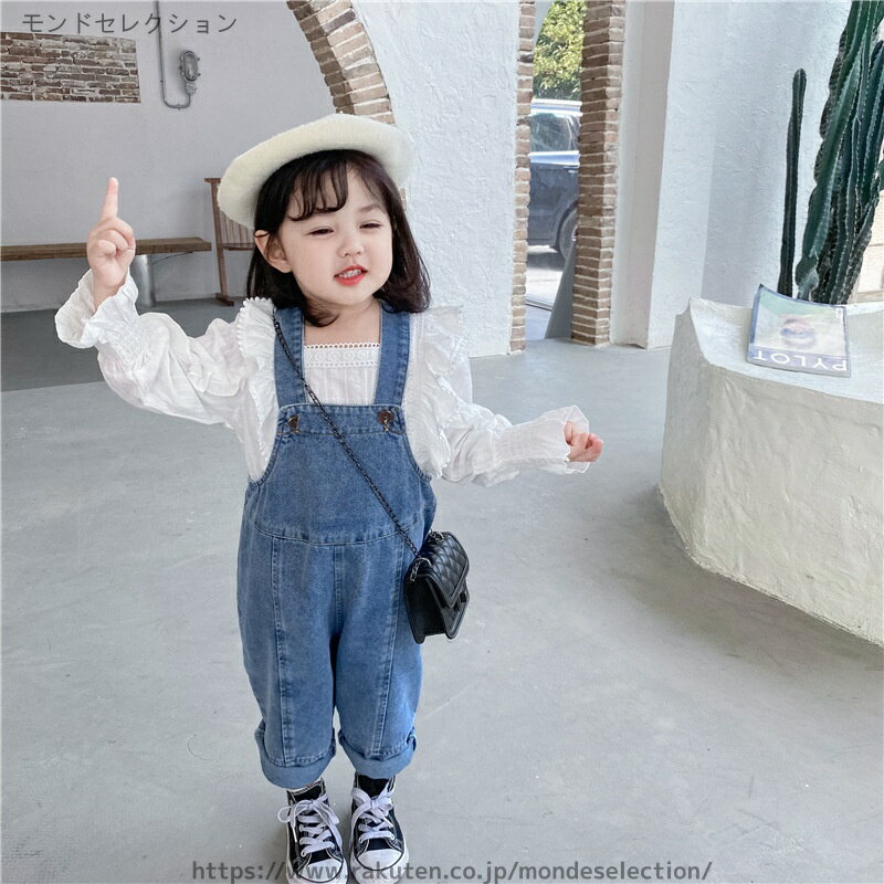 【送料無料】ロンパース ジーンズ オーバーオール ブラウス デニムパンツ 男の子 2点セット女の子 サロペット