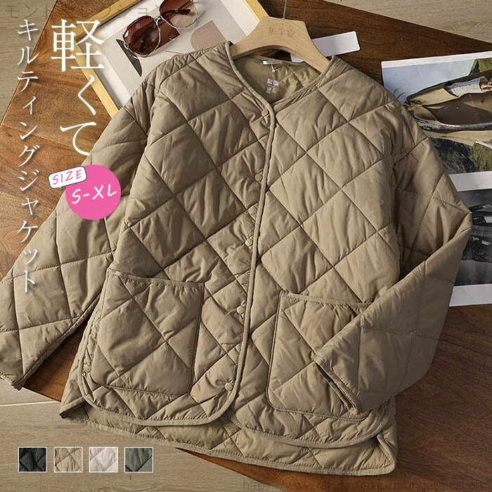 乐天商城 - 【送料無料】ジャケット キルティングコート レディース 秋 冬 キルティング コート 中綿 ノーカラー コート ジャケット