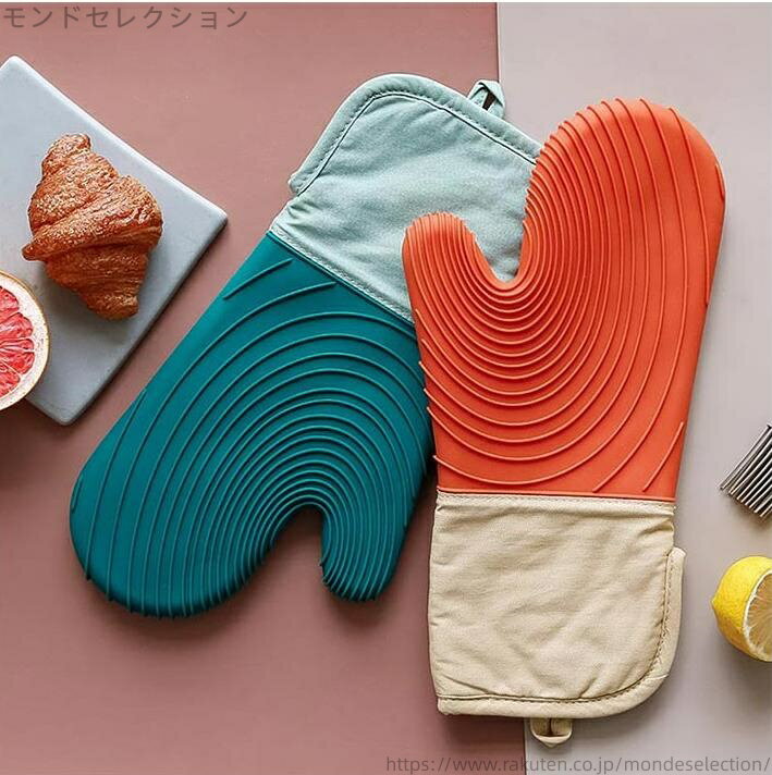 【送料無料】オーブン レンジ 断熱手袋 2個入り 家庭用 厚い断熱手袋 キルティング裏地付き 中綿入り 電子 ミトン グローブ 耐熱