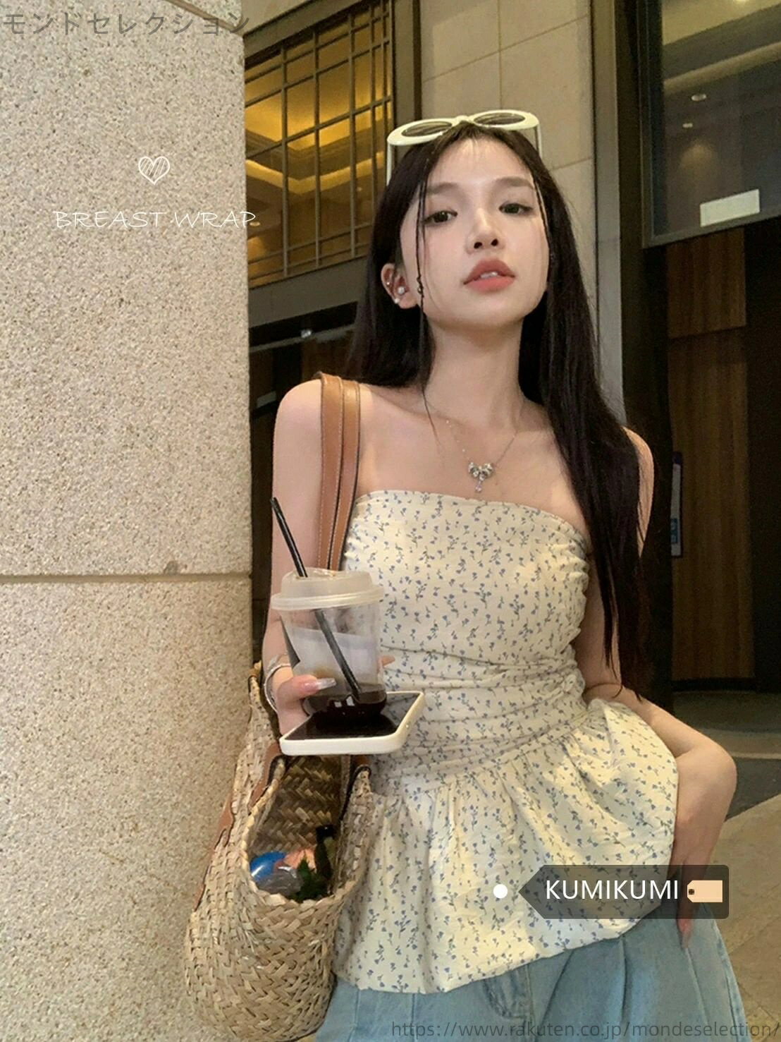 【送料無料】ギャザー フリル 花柄 タンクトップ 春夏 チューブトップ トップス レディース ペプラム ..