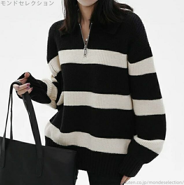 【送料無料】レディース長袖 シンプル ニットセーターカジュアル レディース 大きいサイズ ジップニッ..