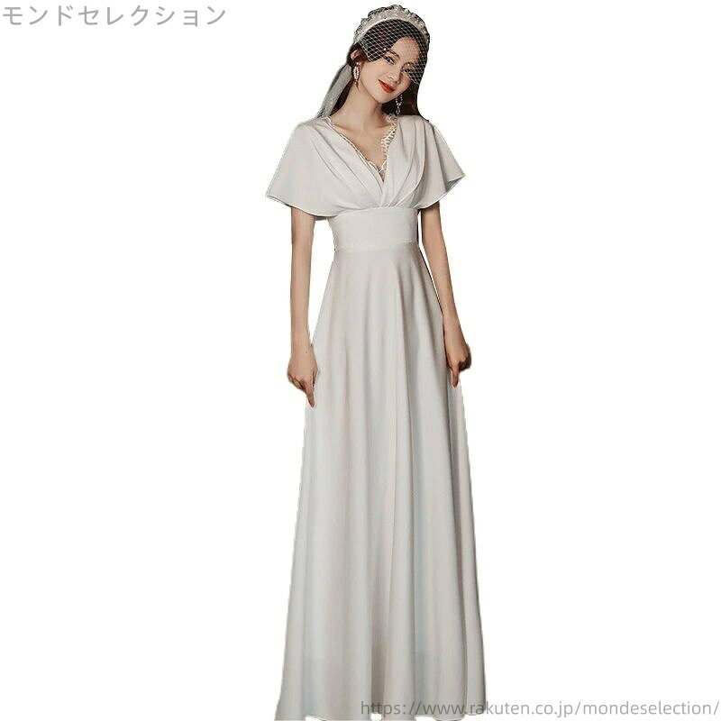 【送料無料】Wedding s～xxxl 編み上げタイプ イブニングドレス ロングドレス マキシ丈 半袖 Aライン ウェディングドレス