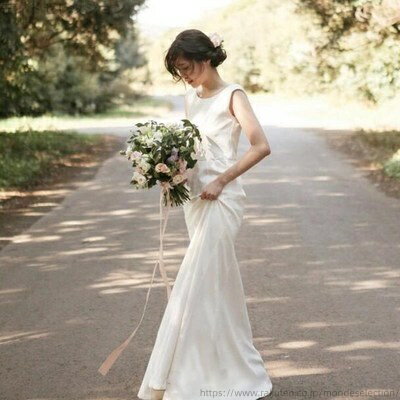 【送料無料】丸襟 マキシ丈 ノースリーブ ウェディングドレス ロングドレス マーメイド ウェディングドレス