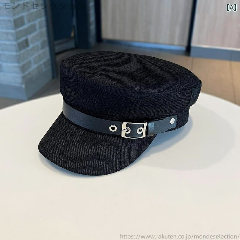 【送料無料】カーキ アプリコット 黒 キャスケット ベルトバックル レトロ シンプル ファッション カジ..