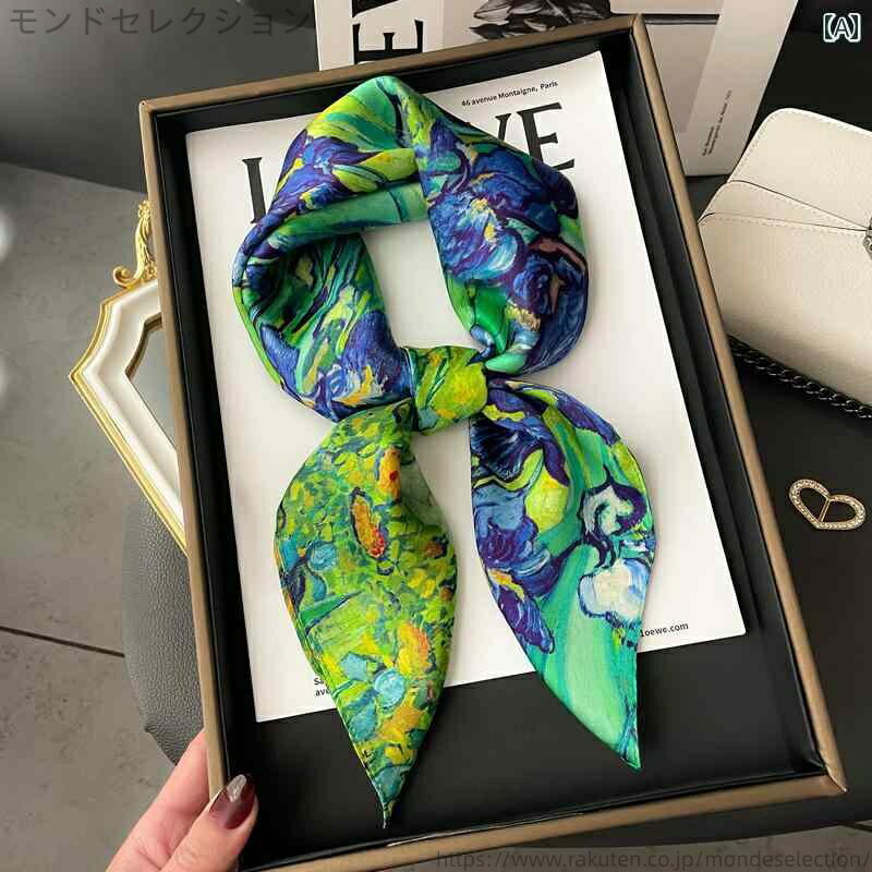 【送料無料】レッド グリーン ブルー 油絵 正方形 オールシーズン 薄手 メンズレディース シルク風 カ..