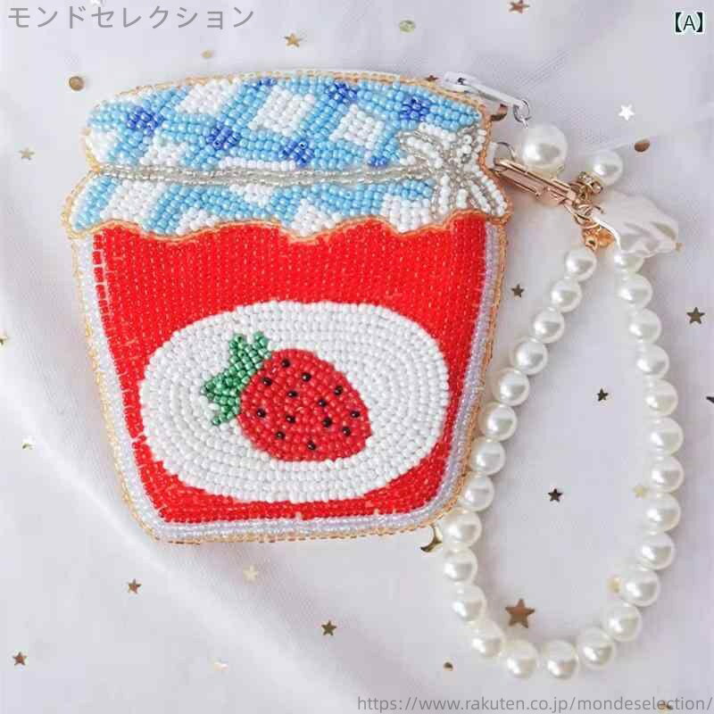 【送料無料】赤 イチゴ ビーズ コンパクト ショート カードケース レディース コインバッグ ミニ 小銭入れ 財布 おしゃれ かわいい(4)