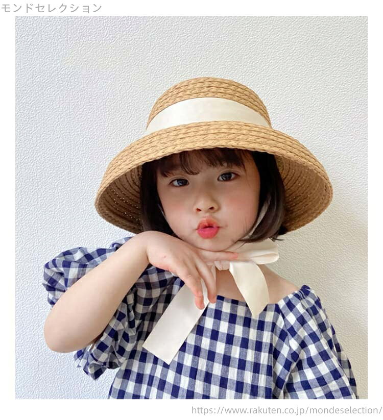 モンドセレクションの【送料無料】熱中症対策 紫外線対策 カンカン帽 UVカット 子供 レース リボン 可愛い 52cm 女の子 麦わら帽子 キッズ 赤ちゃん 旅行｜アングル3