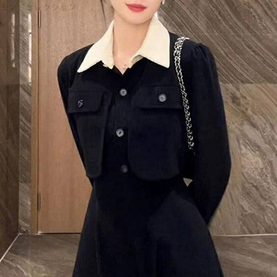 【送料無料】ワンピース 2点セット ミモレ丈ワンピース ミモレ丈 ショート丈ボレロ ジャケット 上着 シック 膝下 袖あり 長袖(4)