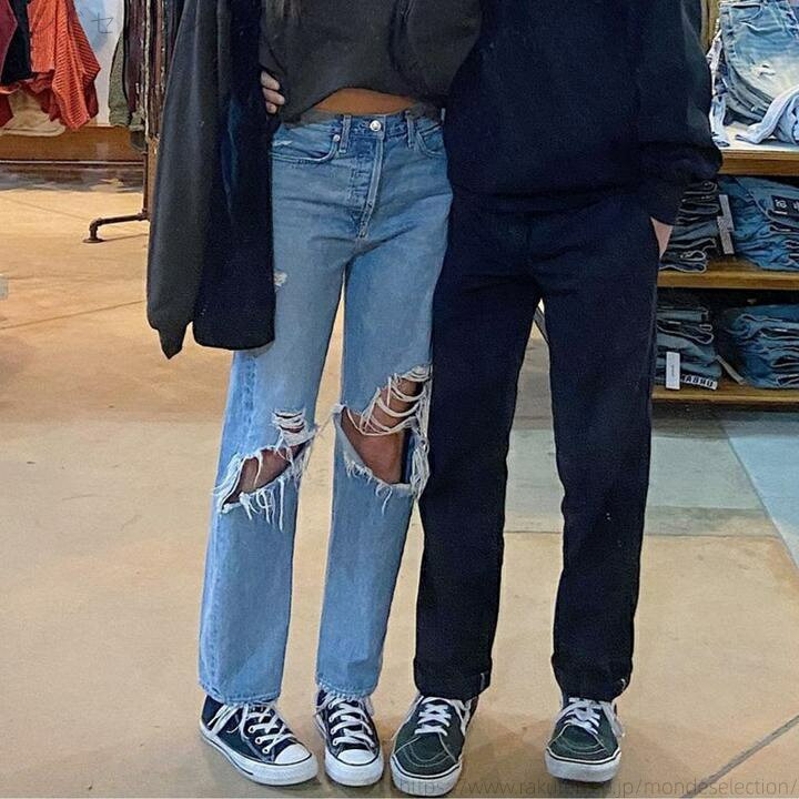 【送料無料】ダメージジーンズ ストレート デニム ジーンズ ダメージ加工 ボトムス ハイウエスト レディース アメリカン レトロ.