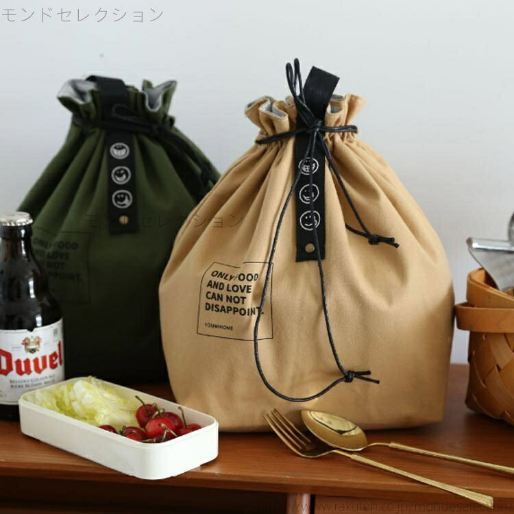 【送料無料】保冷 便利 洗える 耐久性 シンプル エコバッグ 巾着型 弁当袋 お弁当バッグ トートバッグ ランチバッグ バッグ