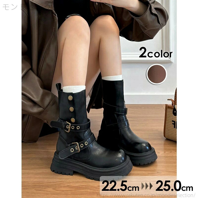 【送料無料】ブーツ 厚底 ショートブーツ ミドルブーツ 秋 靴 黒 茶色 ブラウン マニッシュ カジュアル 通学 通勤 歩きやすい おしゃれ