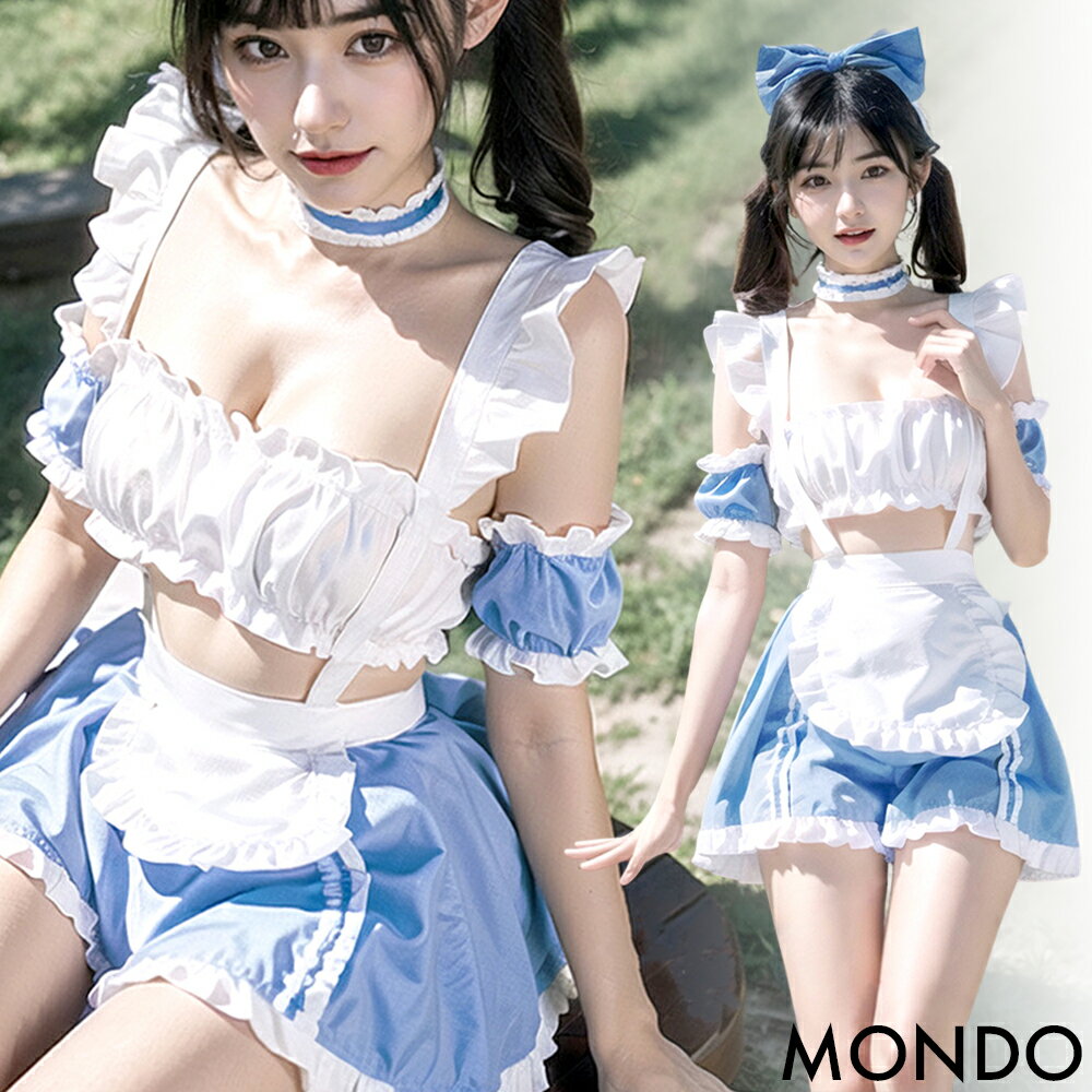 メイド コスプレ カチューシャ エプロン メイド服 可愛い セクシー コスチューム ランジェリー セクシーランジェリ 過激 フリル ミニスカ スカート ウェイトレス Tバック セット 下着 エロ レディース 大人 女性 セクシ-ランジェリー ブルー 青 ホワイト 白 イベント 撮影
