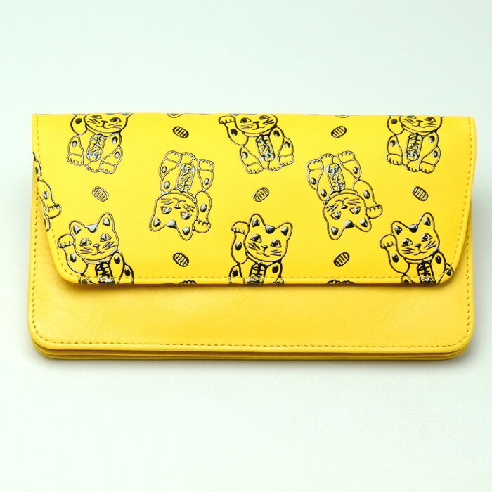【ポイント5倍】印傳（印伝） 二つ折 長財布 長財布《柄：招き猫・黄》【ユニセックス（男女共用...