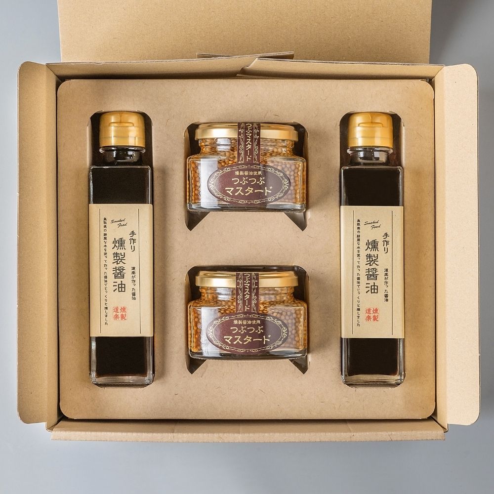 燻製道楽 【 燻製ギフトC 燻製醤油 燻製醤油 150ml×2 つぶつぶマスタード110g×2 】...