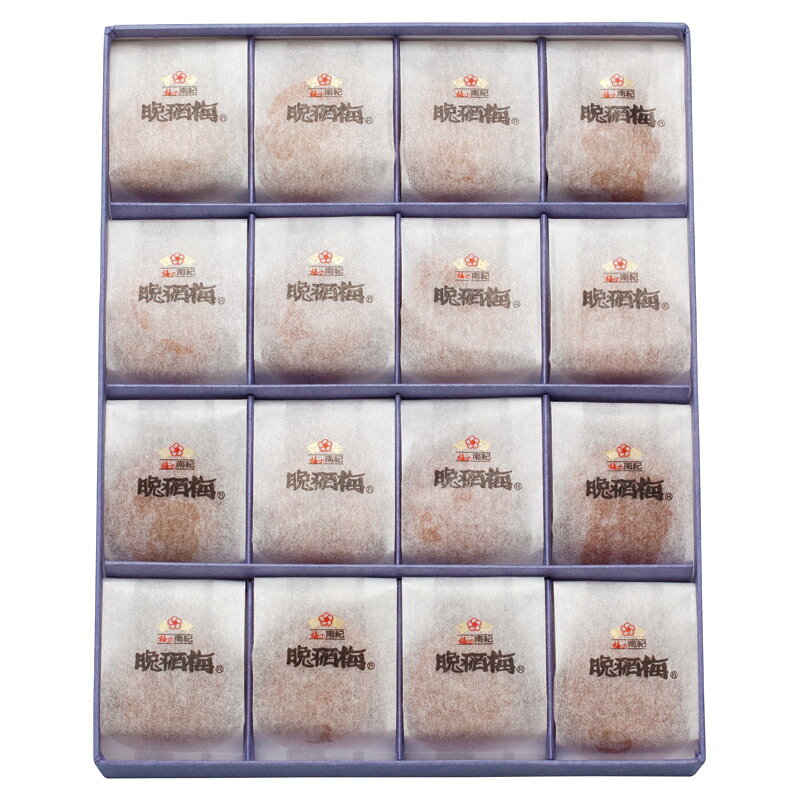 PRODUCT SPECIFICATIONS商品仕様ブランド南紀梅干商品名紀州晩稲梅16粒(塩分約8%)型番OS-40Nセット内容晩稲梅(16g)×16箱サイズ27×21×3.3cm賞味期間常温6ヶ月JANコード4904033015283商品説明紀州産の南高梅を塩分約8%で仕上げ、和紙の袋で個包装しました。毎日の食卓はもちろん、お茶請けにもおすすめです。