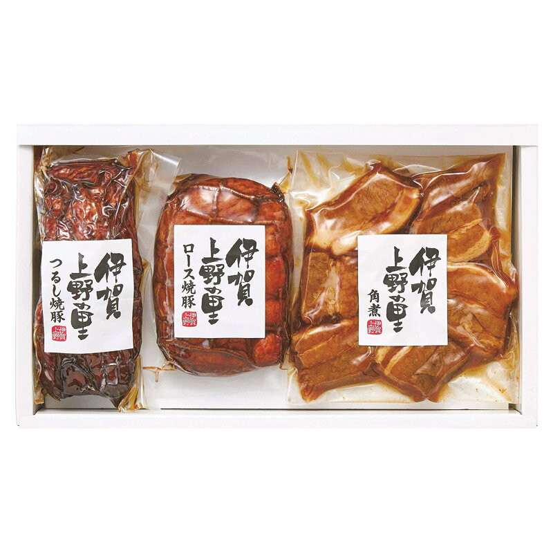 PRODUCT SPECIFICATIONS商品仕様ブランド伊賀上野の里商品名豚角煮&amp;焼豚セット型番SAG-40セット内容豚角煮(180g)・ロース焼豚(175g)・つるし焼豚(170g)×各1賞味期間冷蔵50日アレルゲン乳・小麦商品説明良質のバラ肉を1本1本ていねいにつるし、じっくりと焼き上げたつるし焼豚は余分な脂が落ち、旨みが凝縮された一品。しょうゆベースで味付けしたロース焼豚とろり柔らかく味が染み込んだ豚角煮セットです。