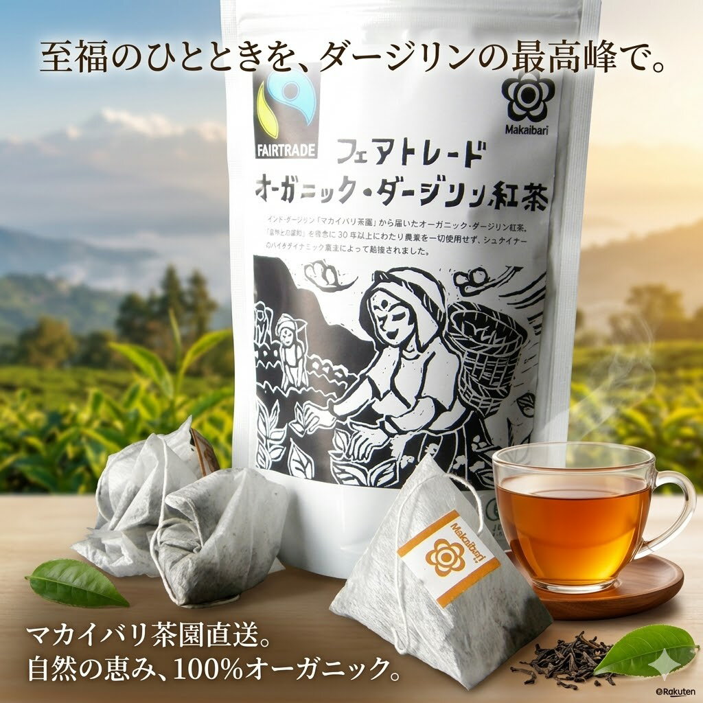【 有機JAS 認定】マカイバリ茶園 ダージリン紅茶 50g フェアトレード オーガニック100% [8-FT-20] 同梱可 「 ギフト お歳暮 紅茶 プレゼント おしゃれ 高級 ミックス リラックス 農園 インド産 インド 安心 有機JAS パック 」 最速発送