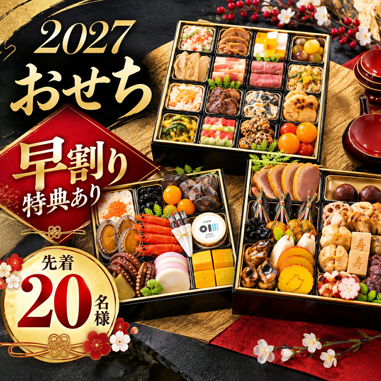 【 予約特典 2000円相当 】 冷蔵おせち 2027 予約 東京「日本橋OIKAWA」監修 おせち料理 プレミアム 和風 三段重 56品 3人前～4人前（盛り付け済み・冷蔵）送料無料「 送料無料 おせち料理 和風 正月 出汁 お吸い物 お出汁 」 mongolia-10021922 TABEOLOGY(タベオロジー) サンプル画像2