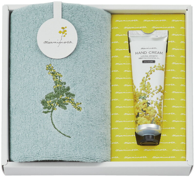 ミアミモザ　今治ハンドタオル＆ハンドクリーム 【 ブルー 】 「 日用品 雑貨 父の日 お歳暮 早割り 2025 ギフト 内祝い 引き出物 結婚内祝い 出産内祝い 快気祝い 新築内祝い 入学内祝い 香典返し お返し プチギフト 冬ギフト 食品 法人 内祝 」