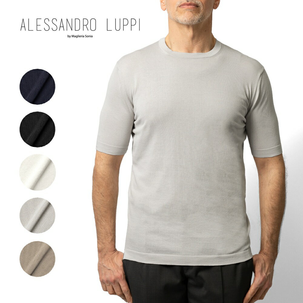 アレッサンドロルッピ ALESSANDRO LUPPI ニットTシャツ クルーネック 半袖 1805 メンズ 接触冷感 ARTIC コットン コットンニット ニット ニットシャツ サマーニット 薄手 半袖 ライトグレー ブラック ネイビー ホワイト ベージュ 半袖ニット 1